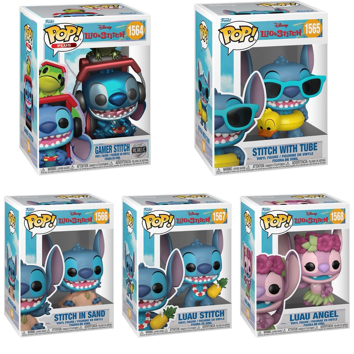 Funko Pop! Disney: Lilo & Stitch - Gamer Stitch / Stitch with Tube / Stitch In Sand / Luau Stitch / Luau Angel