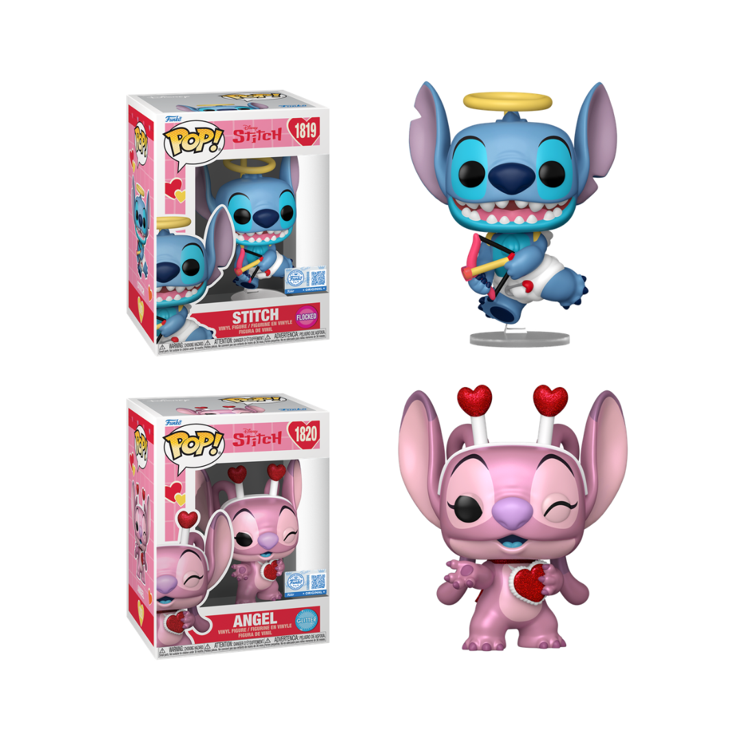 Funko Pop! Disney: Lilo & Stitch (Valentine) - Stitch (Flocked) #1819 / Angel (Pearlescent) #1820 *PREORDER*