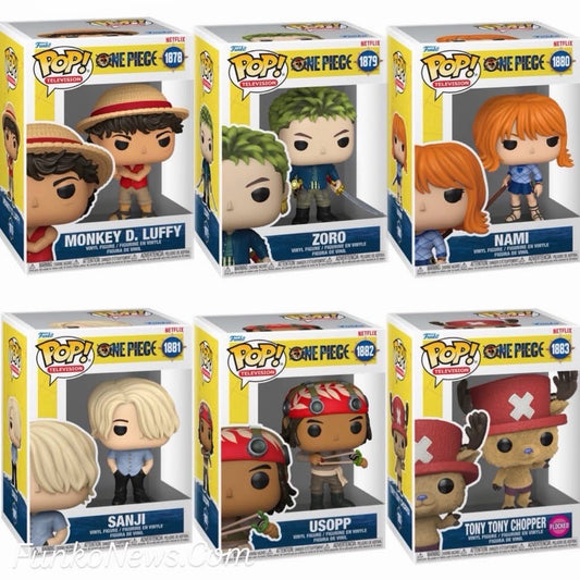 Funko Pop! Television: One Piece (Live Action) - Monkey D. Luffy / Zoro / Nami / Sanji / Usopp / Tony Tony Chopper (Flocked)