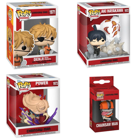 Funko Pop! Anime: Chainsaw Man - Denji with Pochita / Aki Hayakawa Moment / Deluxe Power / Chainsaw Man Pocket Pop Keychain