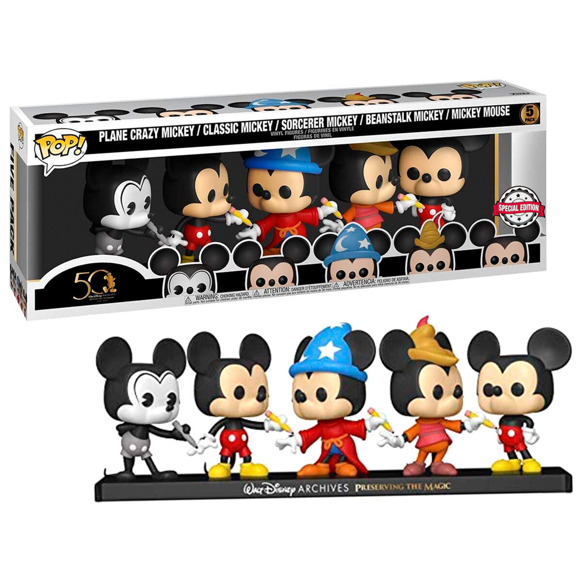 Funko Pop! Disney 50TH - PLANE CRAZY MICKEY / CLASSIC MICKEY / SORCERER MICKEY / BEANSTALK MICKEY / MICKEY MOUSE 5PK [AMAZON EXCLUSIVE]