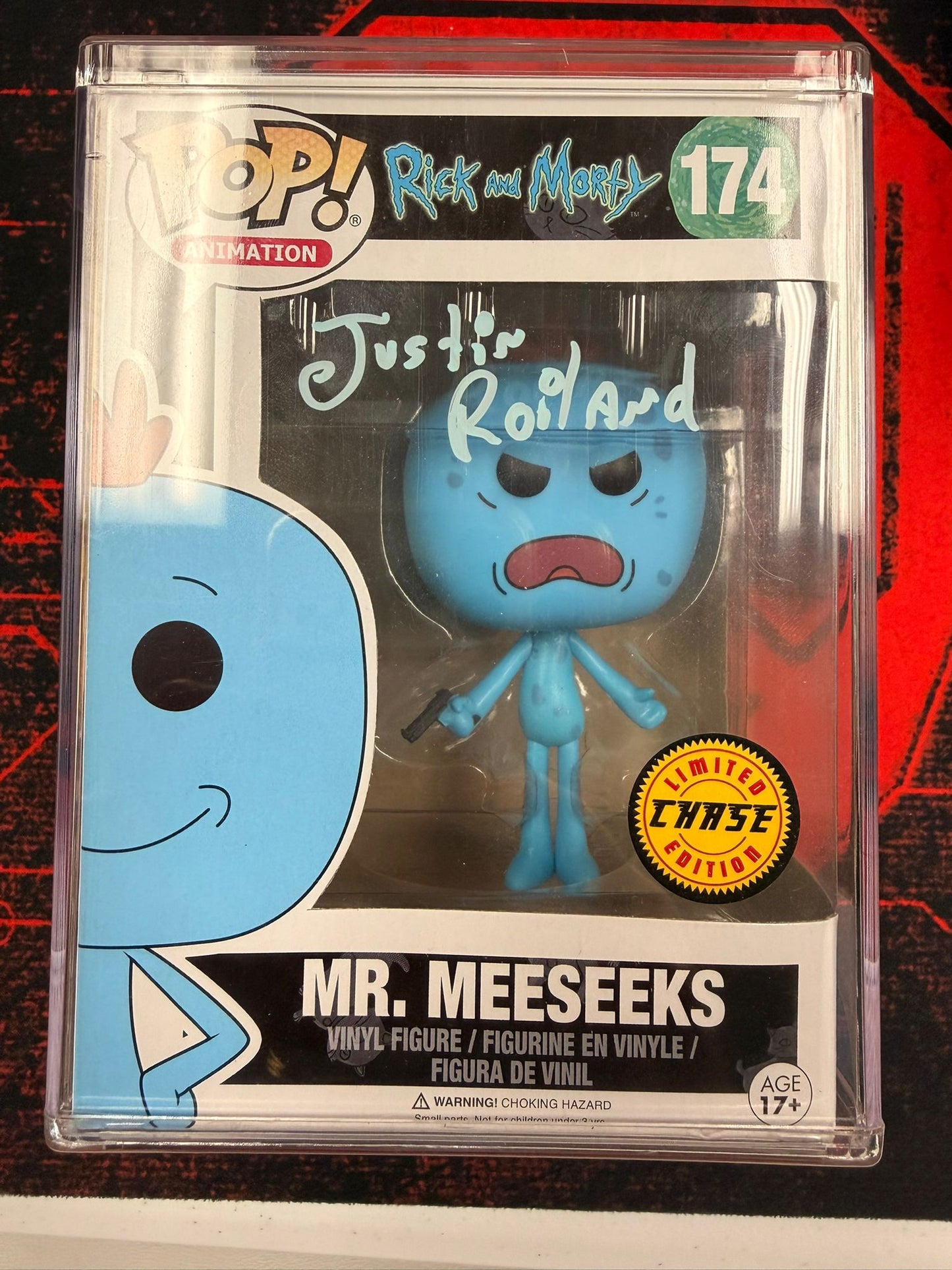Funko Pop! Animation: Rick And Morty - Mr. Meeseeks #174 CHASE [SIGNED BY JUSTIN ROILAND]