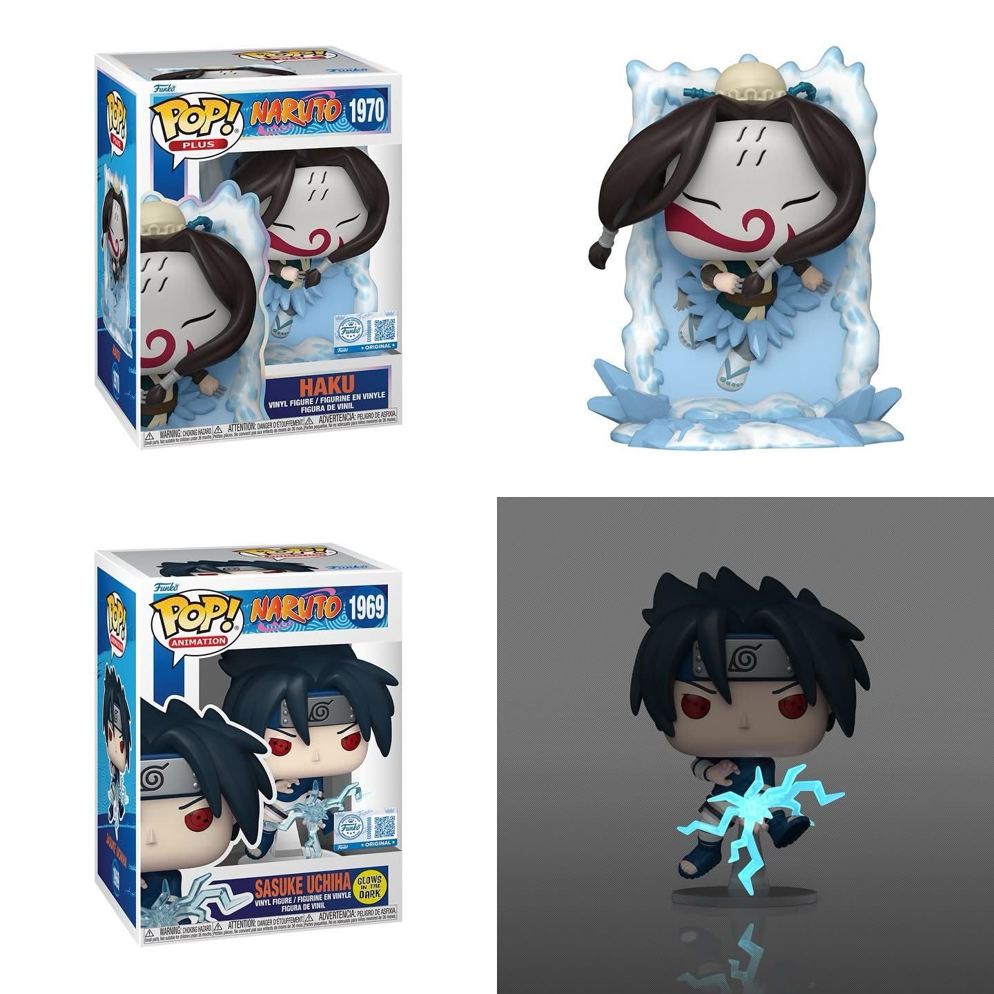 Funko Pop! Anime: Naruto - Plus! Haku #1970 / Sasuke Uchiha #1969 [GITD]