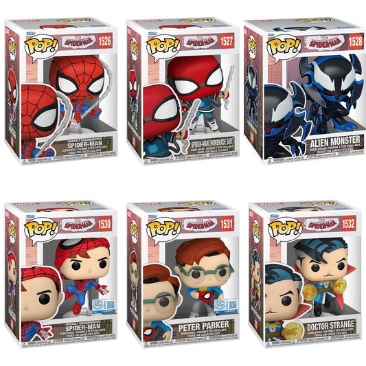 Funko Pop! Marvel: Your Friendly Neighborhood Spider-Man - Spider-Man #1526 / Homemade Suit #1527 / Alien Monster #1528 / Spider-Man #1530 / Peter Parker #1531 / Doctor Strange #1532 *PREORDER*