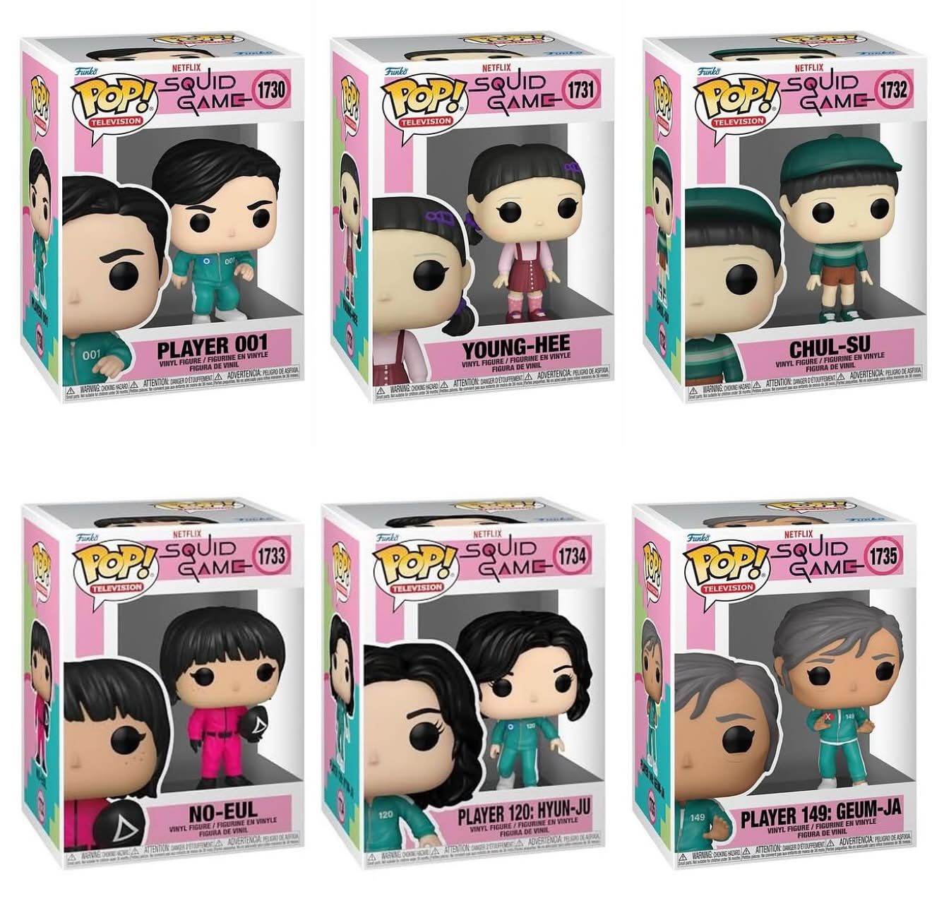 Funko Pop! Television: Squid Game - Player 001 / Young-Hee / Chul-Su / No-Eul / Player 120: Hyun-Ju / Player 149: Geum-Ja *PREORDER*