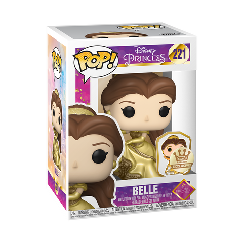 FUNKO POP! Disney Ultimate Princess BELLE GOLD with PIN #221 [FUNKO SHOP EXCLUSIVE]