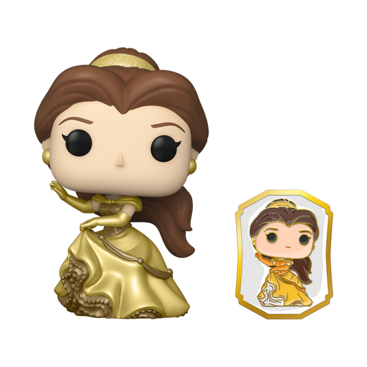 FUNKO POP! Disney Ultimate Princess BELLE GOLD with PIN #221 [FUNKO SHOP EXCLUSIVE]