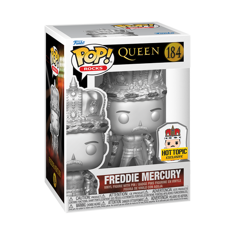 FUNKO POP! ROCKS QUEEN FREDDIE MERCURY AS KING with CROWN PLATINUM and PIN [HOT TOPIC EXCLUSIVE] #184 *PREORDER*