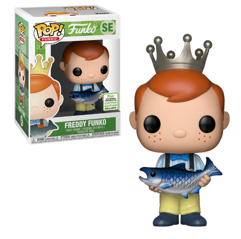 Funko Pop! Freddy Funko Holding Fish Yellow pants ECCC Shared Sticker Exclusive