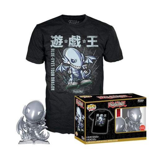 Funko Pop! and Tee: Yu-Gi-Oh Yugioh BLUE EYES TOON DRAGON METALLIC SILVER (Small - XXL) GAMESTOP EXCLUSIVE