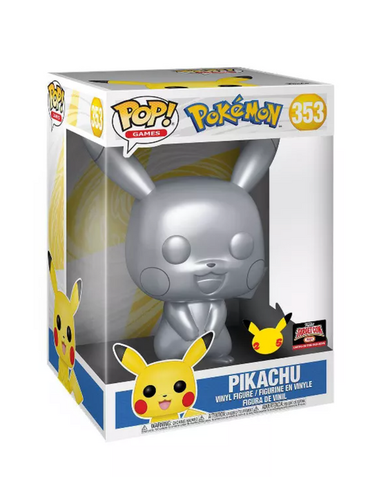 Funko Pop! Games: Pokemon - Jumbo 10" Pikachu (Metallic Silver) #353 [2021 TargetCon Exclusive]