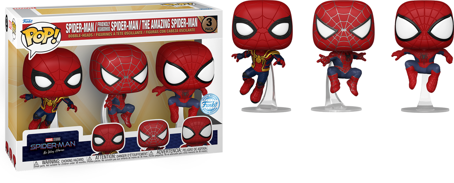 FUNKO POP! MARVEL - SPIDER-MAN: NO WAY HOME - [3PK] SPIDER-MAN, FRIENDLY NEIGHBOURHOOD SPIDER-MAN, THE AMAZING SPIDER-MAN **AMAZON EXCLUSIVE**