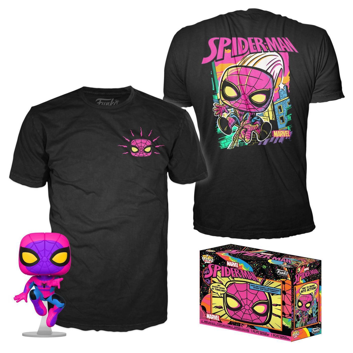 FUNKO POP & TEE - MARVEL - SPIDER-MAN [BLACK LIGHT GLOW] **TARGET EXCLUSIVE**