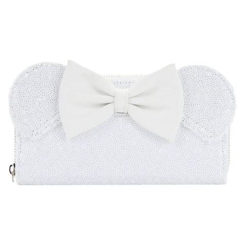 LOUNGEFLY DISNEY MINNIE MOUSE SEQUIN WEDDING WALLET / ZIP PURSE NWT WHITE