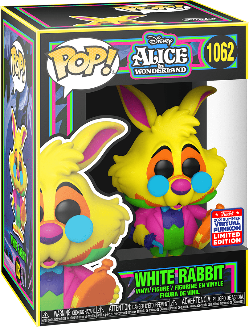 FUNKO POP! DISNEY: ALICE IN WONDERLAND [70TH ANNIVERSARY] - WHITE RABBIT [BLACK LIGHT GLOW] **2021 VIRTUAL FUNKON EXCLUSIVE** #1062