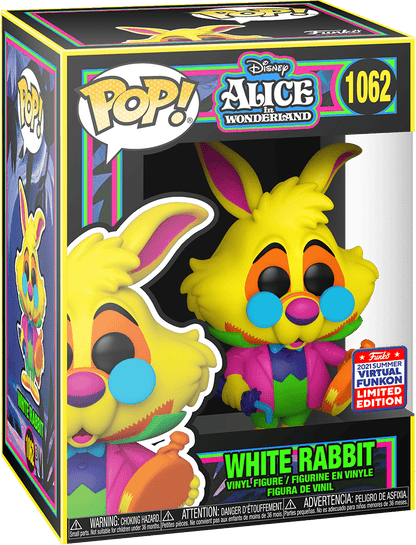 FUNKO POP! DISNEY: ALICE IN WONDERLAND [70TH ANNIVERSARY] - WHITE RABBIT [BLACK LIGHT GLOW] **2021 VIRTUAL FUNKON EXCLUSIVE** #1062