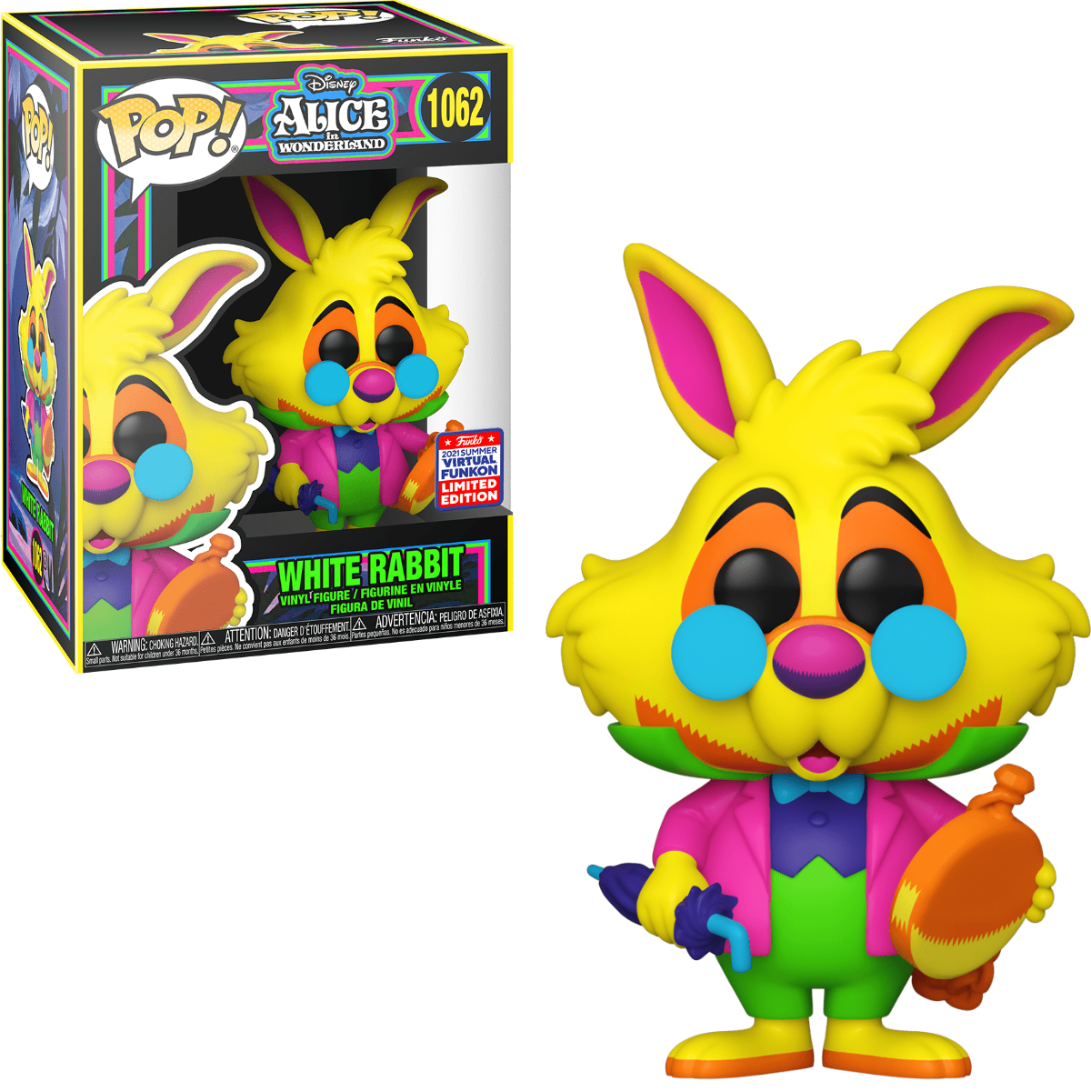 FUNKO POP! DISNEY: ALICE IN WONDERLAND [70TH ANNIVERSARY] - WHITE RABBIT [BLACK LIGHT GLOW] **2021 VIRTUAL FUNKON EXCLUSIVE** #1062
