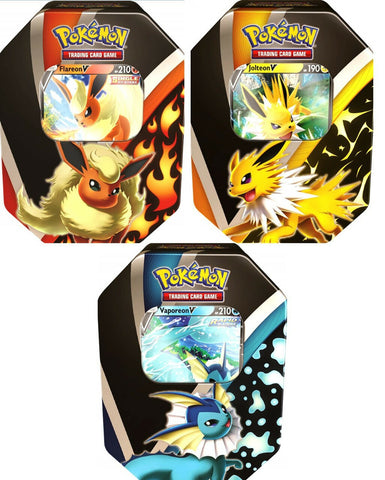 POKEMON - EEVEE EVOLUTIONS V TIN - VAPOREON V, FLAREON V, & JOLTEON V - set of 3 TINS