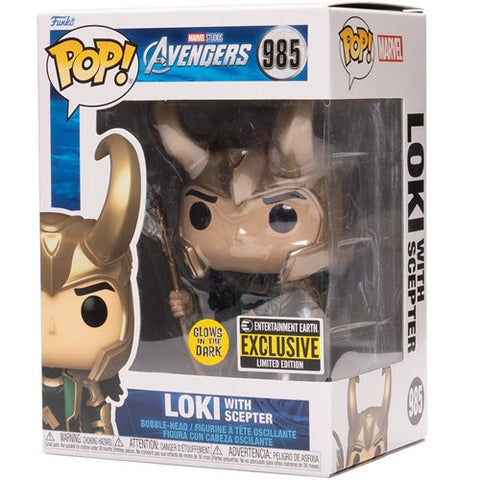 FUNKO POP! MARVEL AVENGERS LOKI WITH SCEPTER GITD [EE EXCLUSIVE] #985