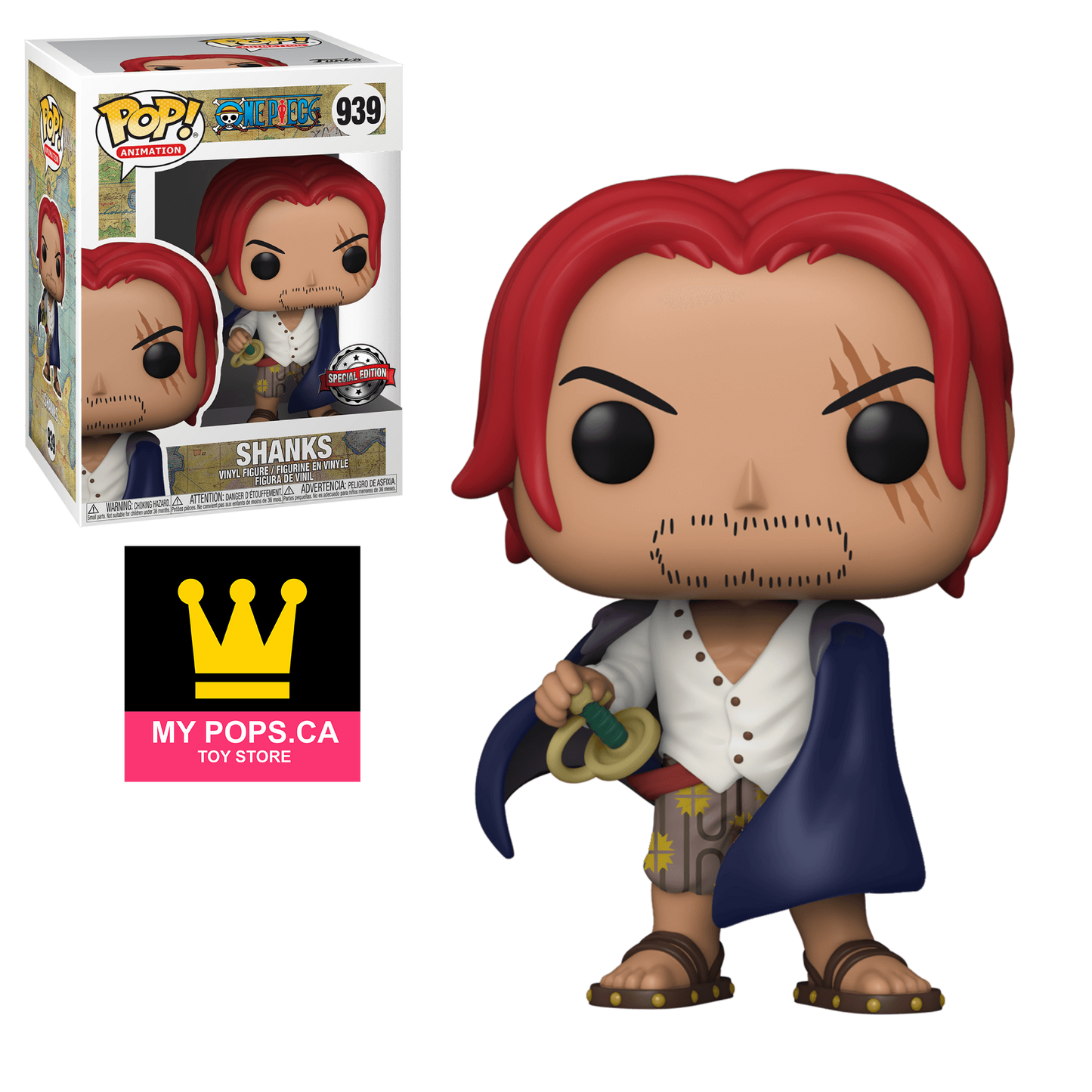 FUNKO POP! ANIMATION: ONE PIECE - SHANKS * EXCLUSIVE** #939 **CHASE BUNDLE W/ SPECIAL EDITION STICKERS**