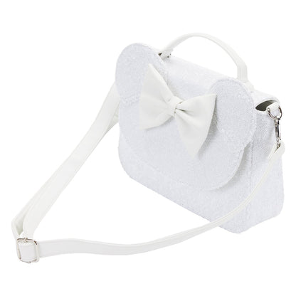 LOUNGEFLY DISNEY MINNIE MOUSE SEQUIN WEDDING CROSSBODY NWT WHITE
