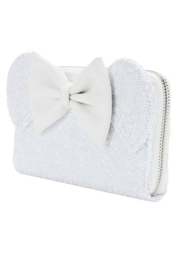 LOUNGEFLY DISNEY MINNIE MOUSE SEQUIN WEDDING WALLET / ZIP PURSE NWT WHITE