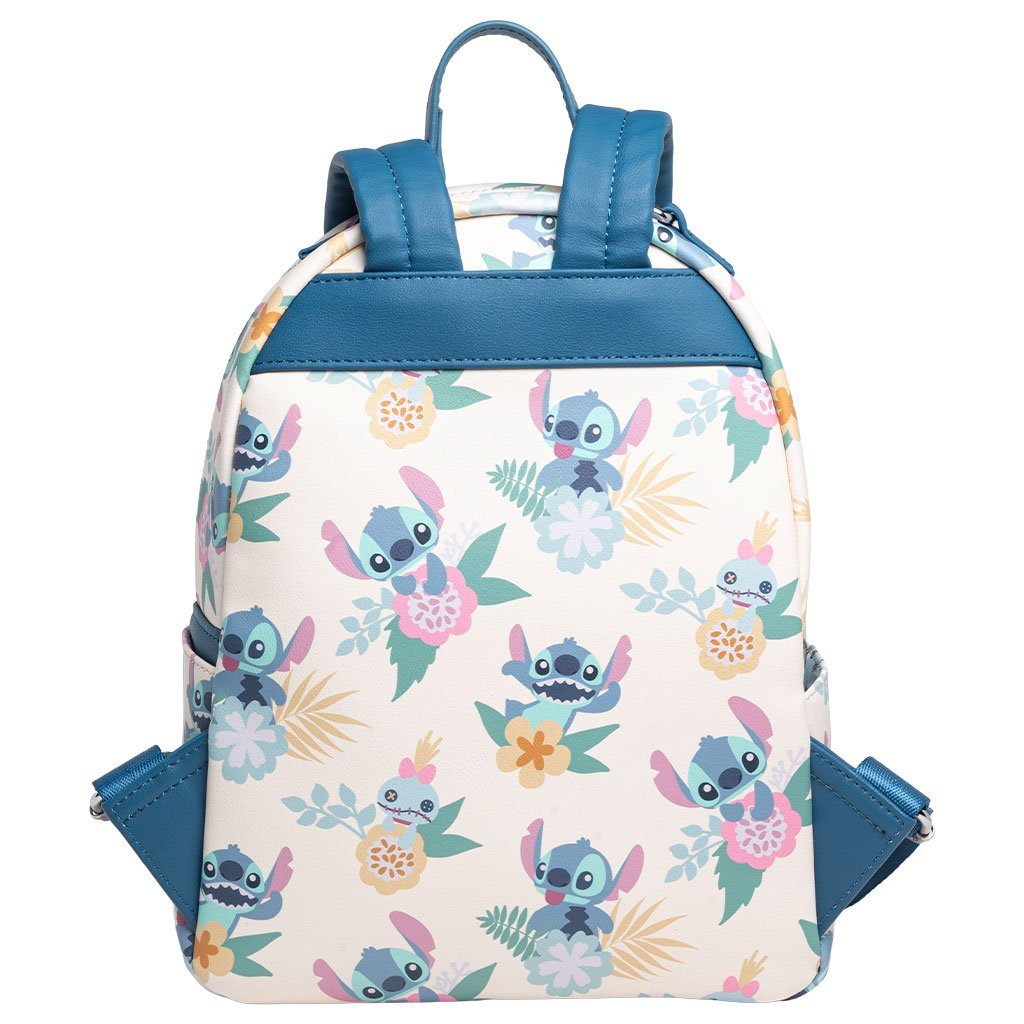 EXCLUSIVE LOUNGEFLY DISNEY LILO & STITCH HAWAIIAN FLOWERS STITCH AND SCRUMP ALLOVER COSPLAY MINI BACKPACK