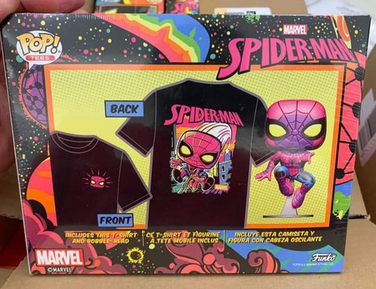 FUNKO POP & TEE - MARVEL - SPIDER-MAN [BLACK LIGHT GLOW] **TARGET EXCLUSIVE**